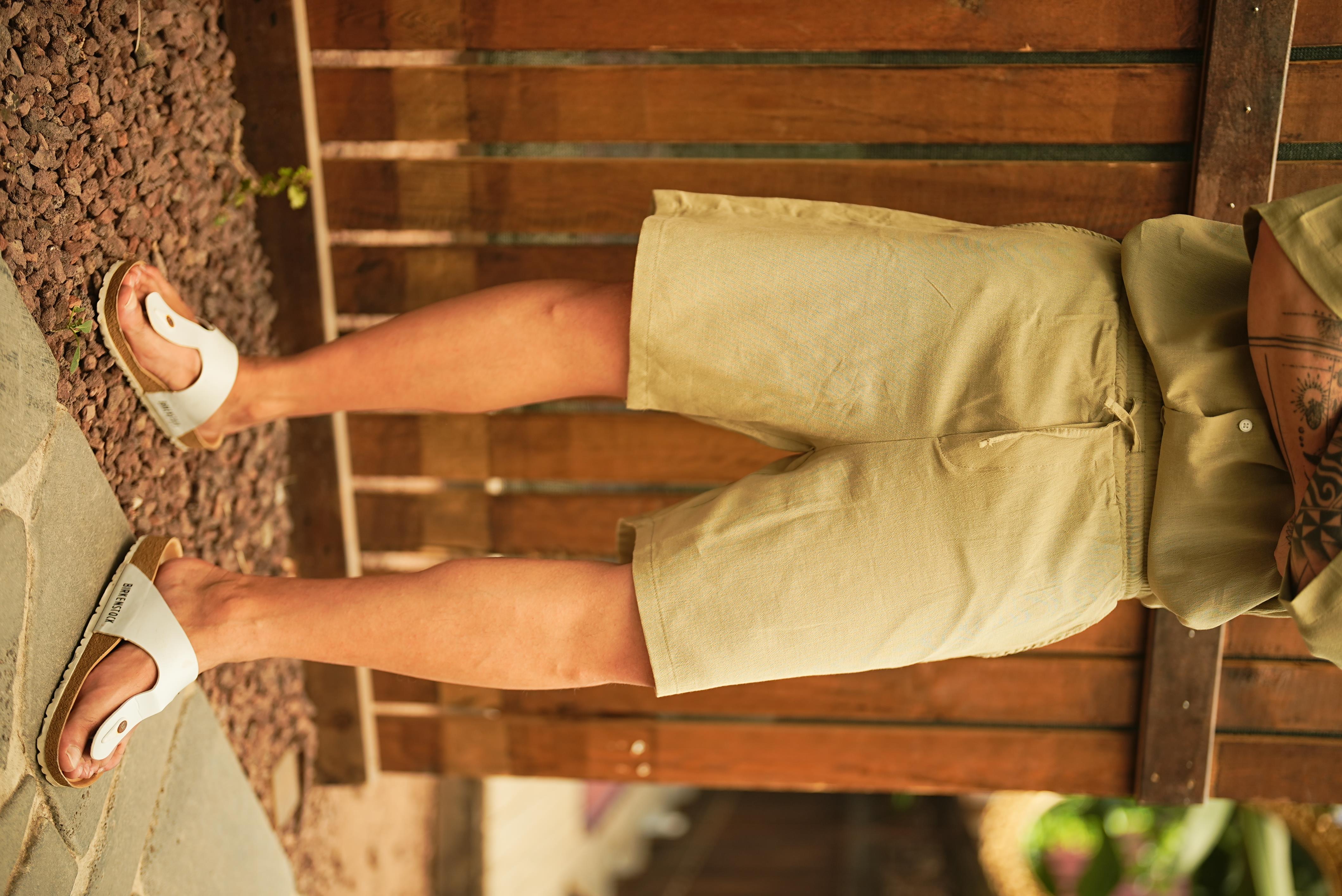 Keten Basic Bol Kalıp Şort Yeşil