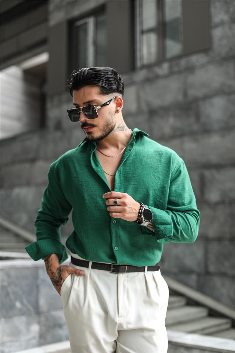 Keten Cepsiz Oversize Gömlek Yeşil