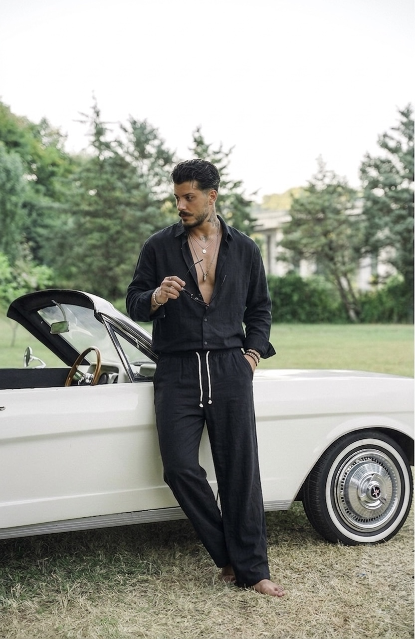 Keten Oversize Takım Siyah