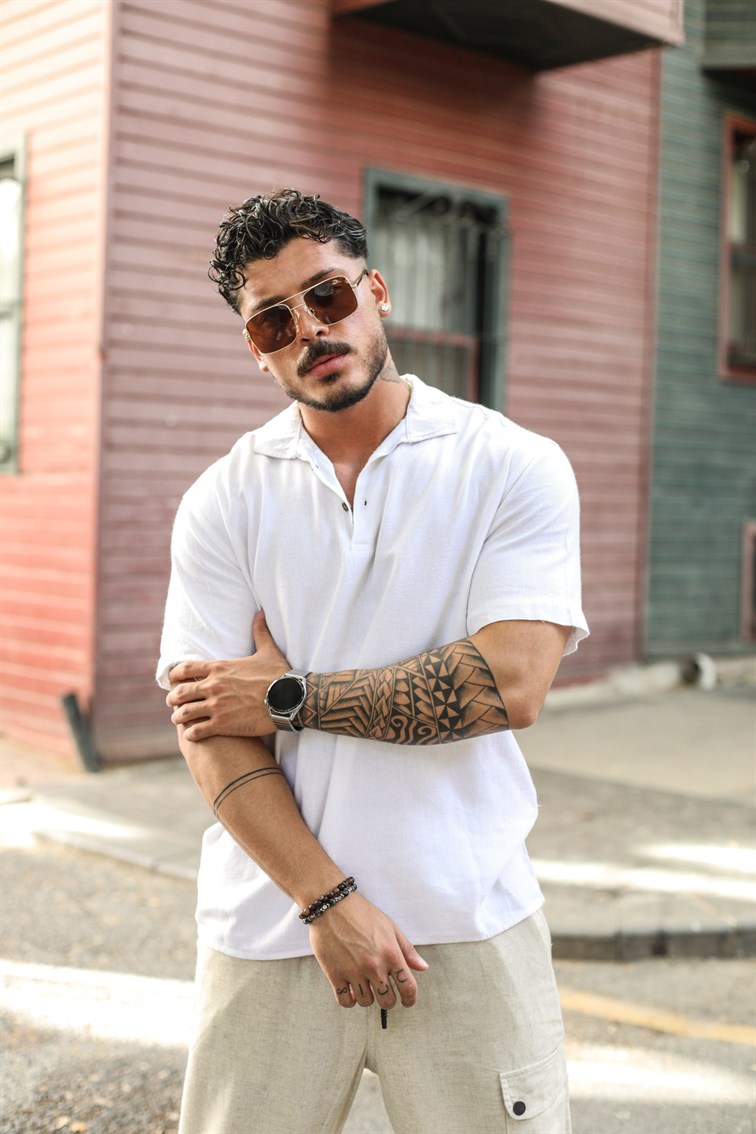 Keten Polo Yaka Oversize  T- Shirt