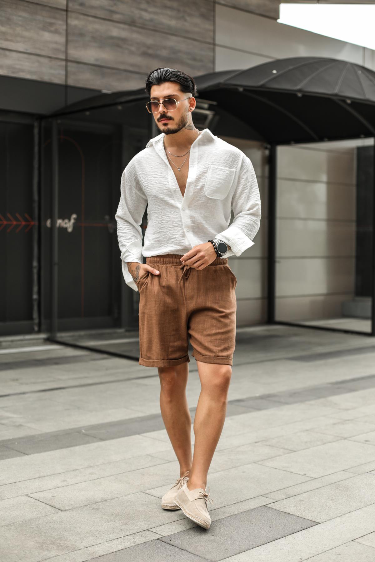 Keten Spor Şort Kahve