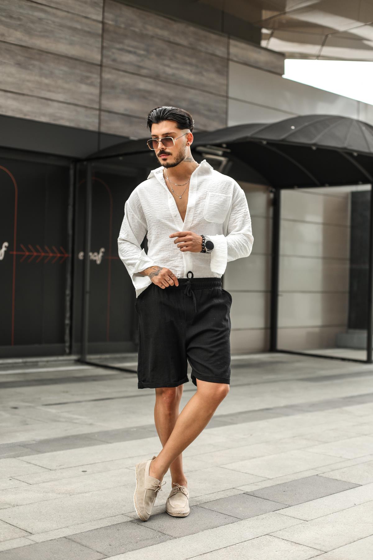 Keten Spor Şort Siyah