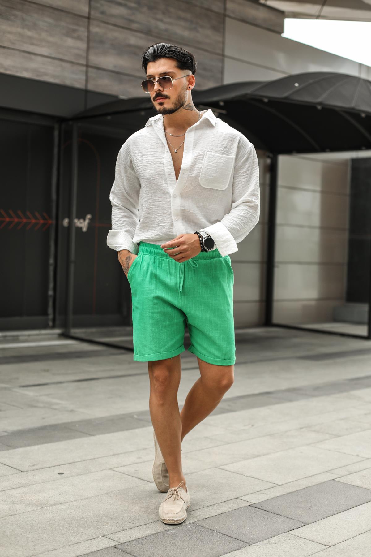 Keten Spor Şort Yeşil