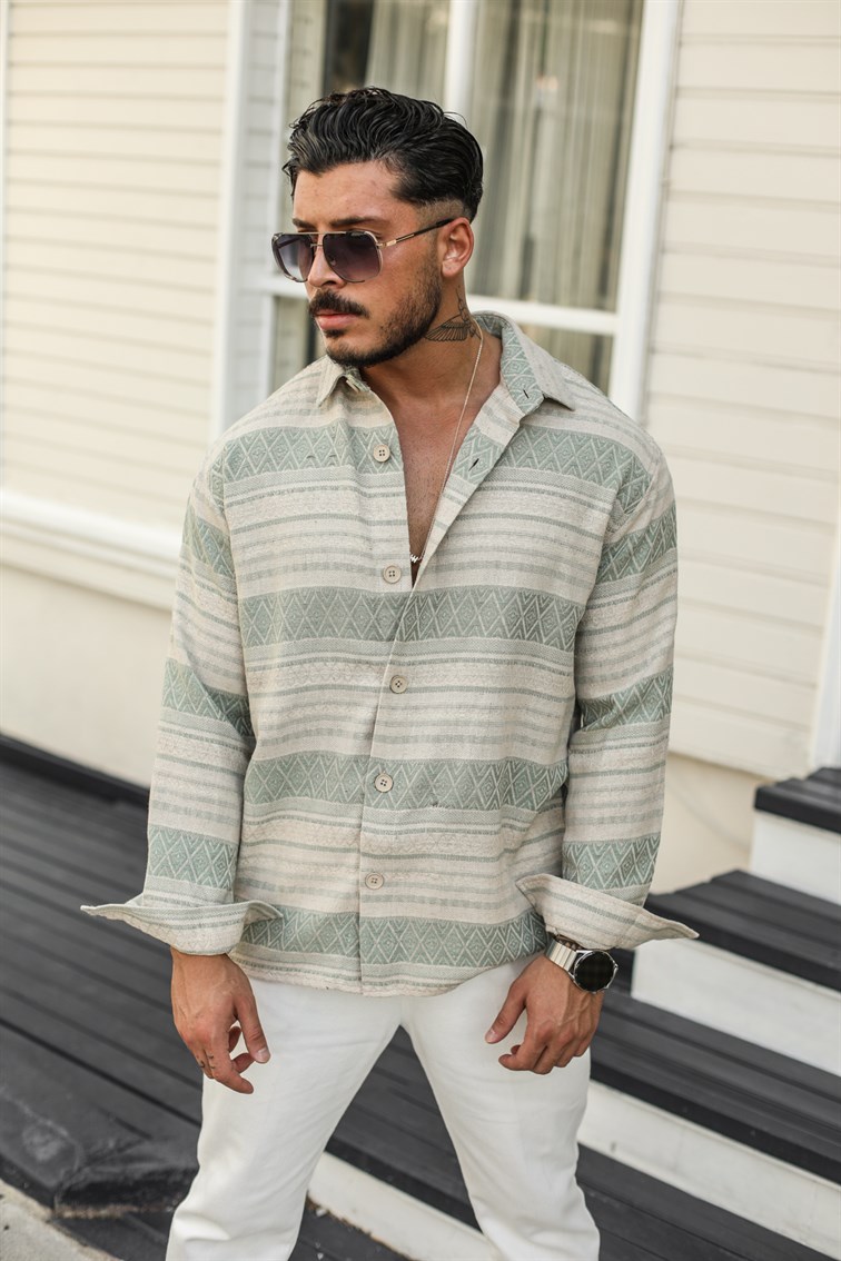 Kilim Desen Keten Oversize Gömlek