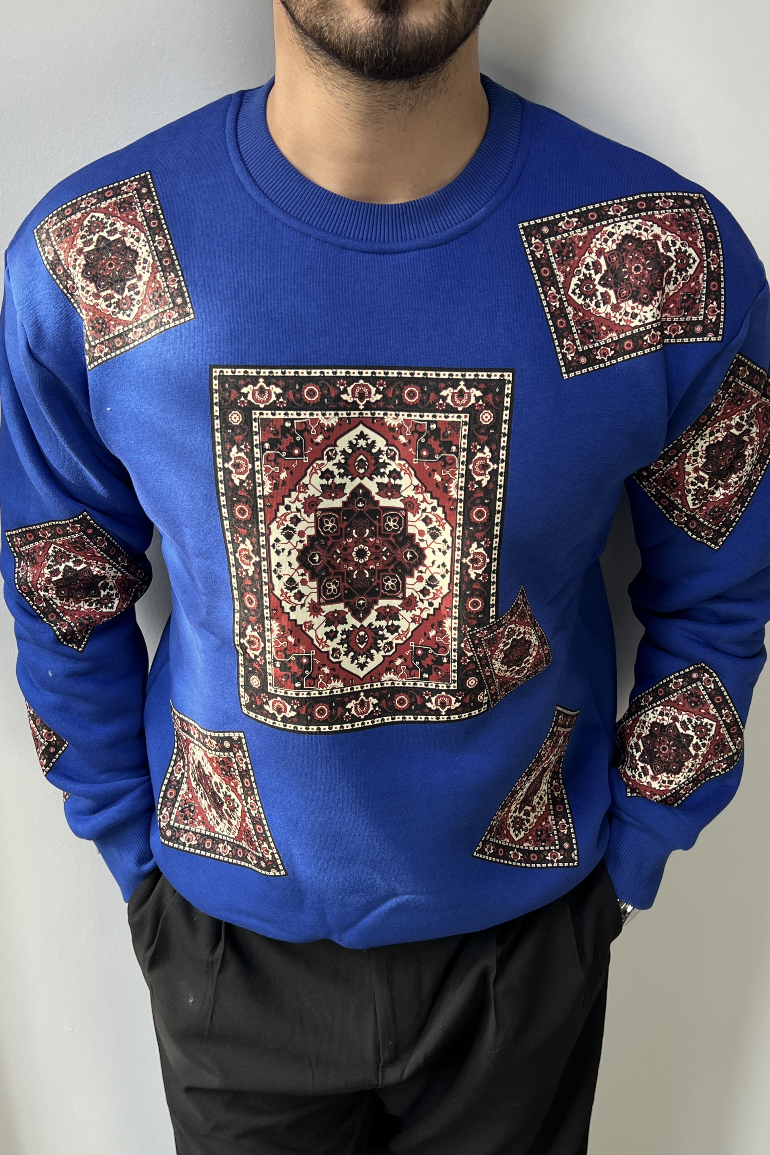 Kilim Desen Sweatshirt Mavi