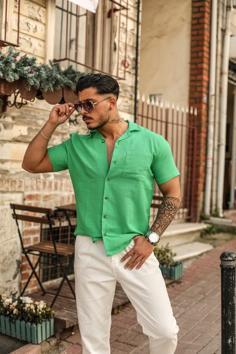 Kısa Kol Keten Gömlek