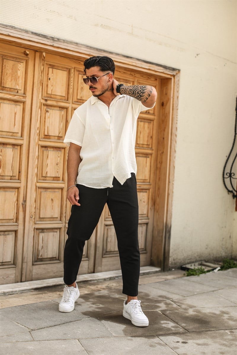 Kısa Kol Müslin Apaç Yaka Oversize Gömlek