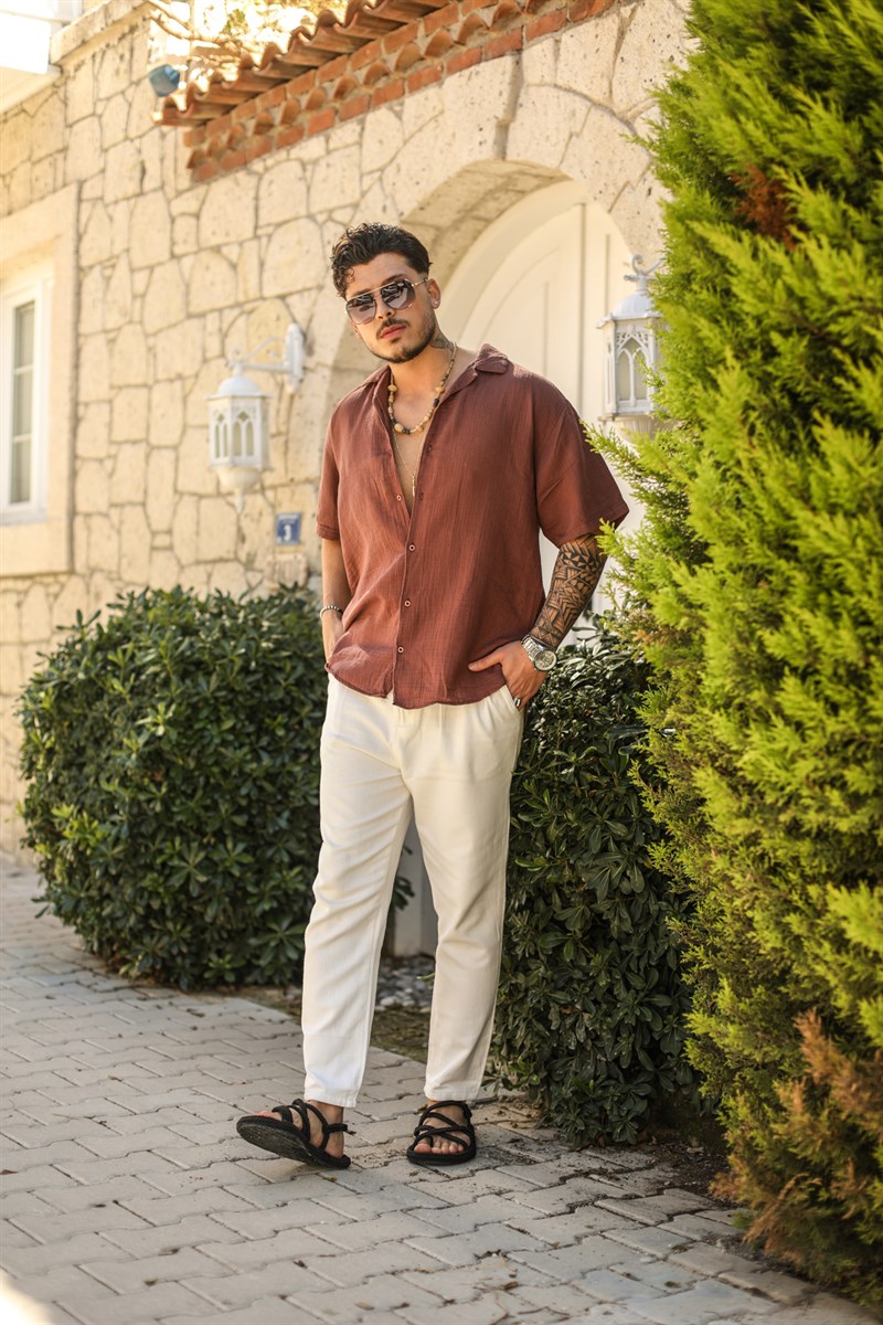 Kısa Kol Müslin Apaç Yaka Oversize Gömlek