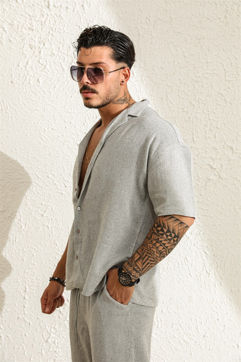 Kısa Kol Örgülü Oversize Gömlek