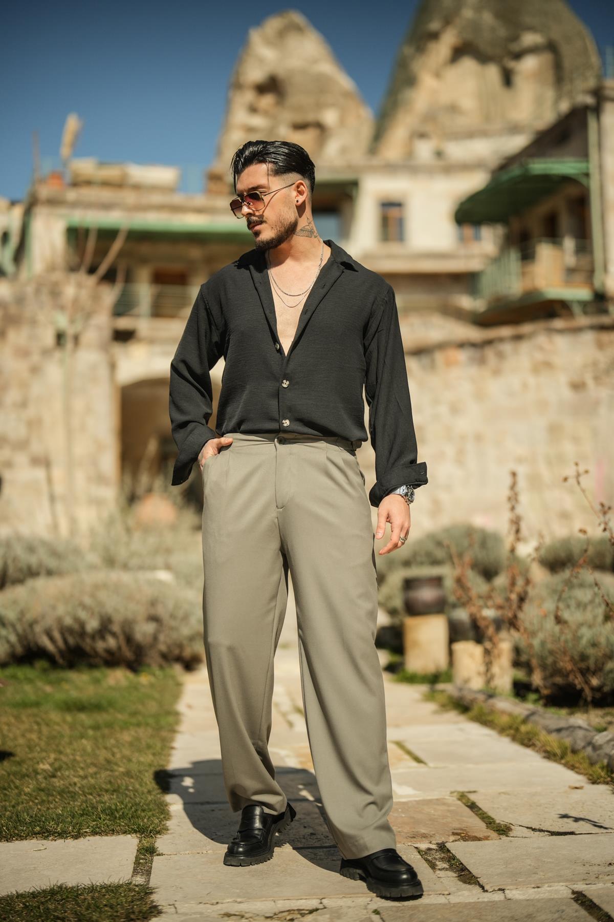 Klasik Relax Fit Pantolon Açık Haki