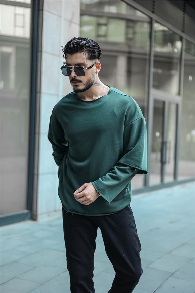 Kol Detaylı Oversize Sweatshirt Haki