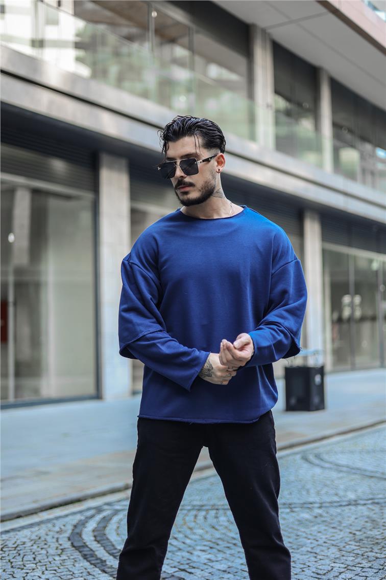 Kol Detaylı Oversize Sweatshirt Lacivert