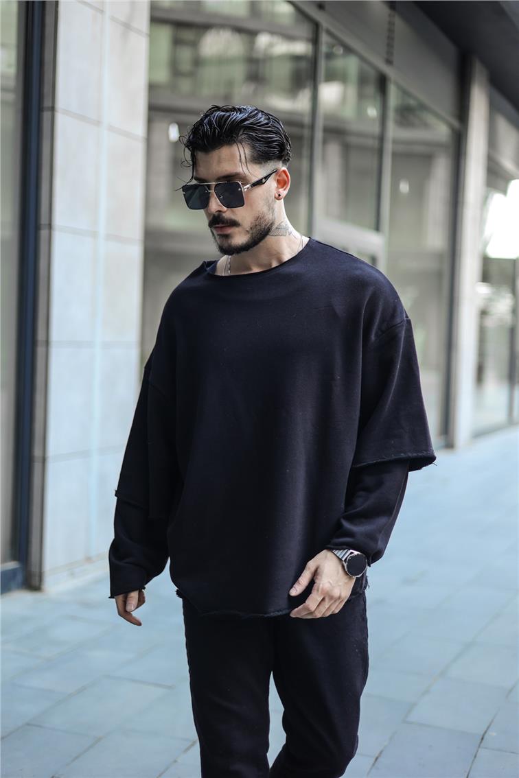 Kol Detaylı Oversize Sweatshirt Siyah
