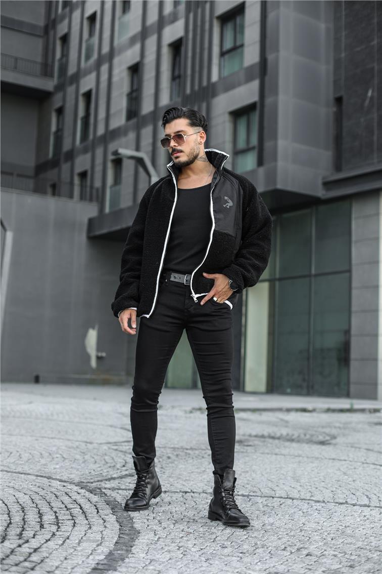 Kolej Peluş Oversize Mont/Ceket Siyah