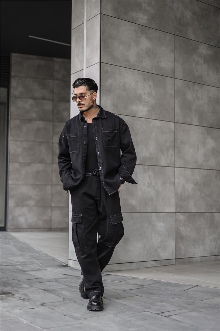 Kot Kargo Cepli Baggy Pantolon Siyah