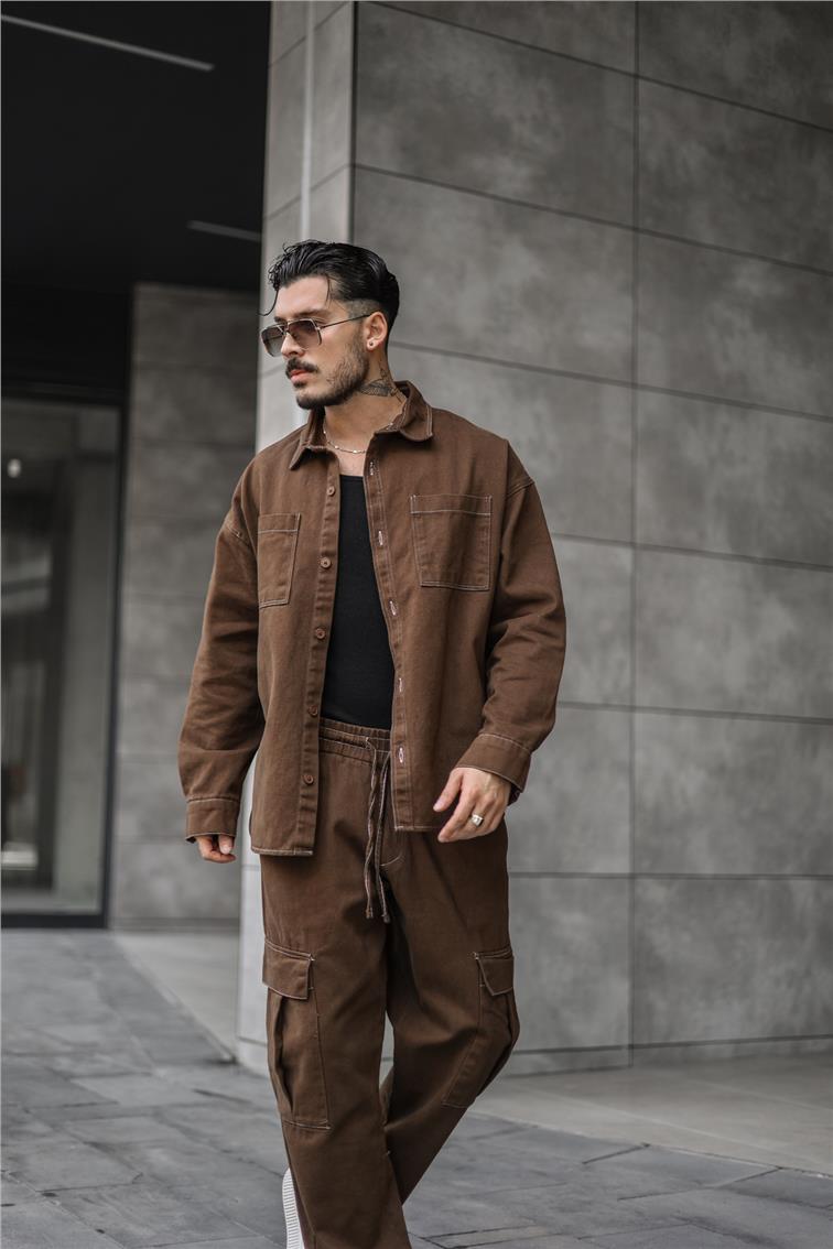 Kot Oversize Gömlek Kahve
