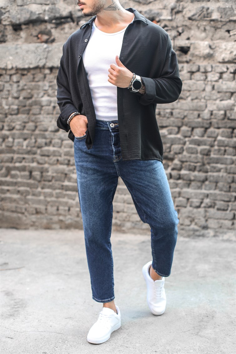Koyu Mavi Mom Jean