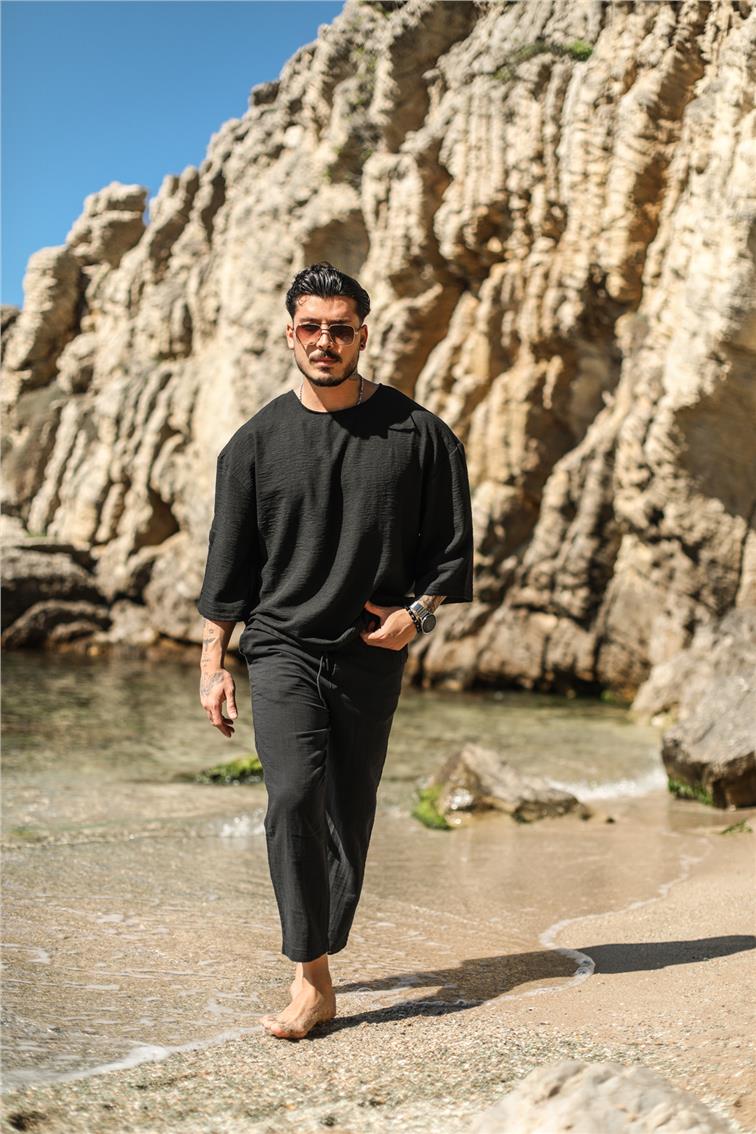 Krinkıl Fakir Kol T-Shirt Siyah