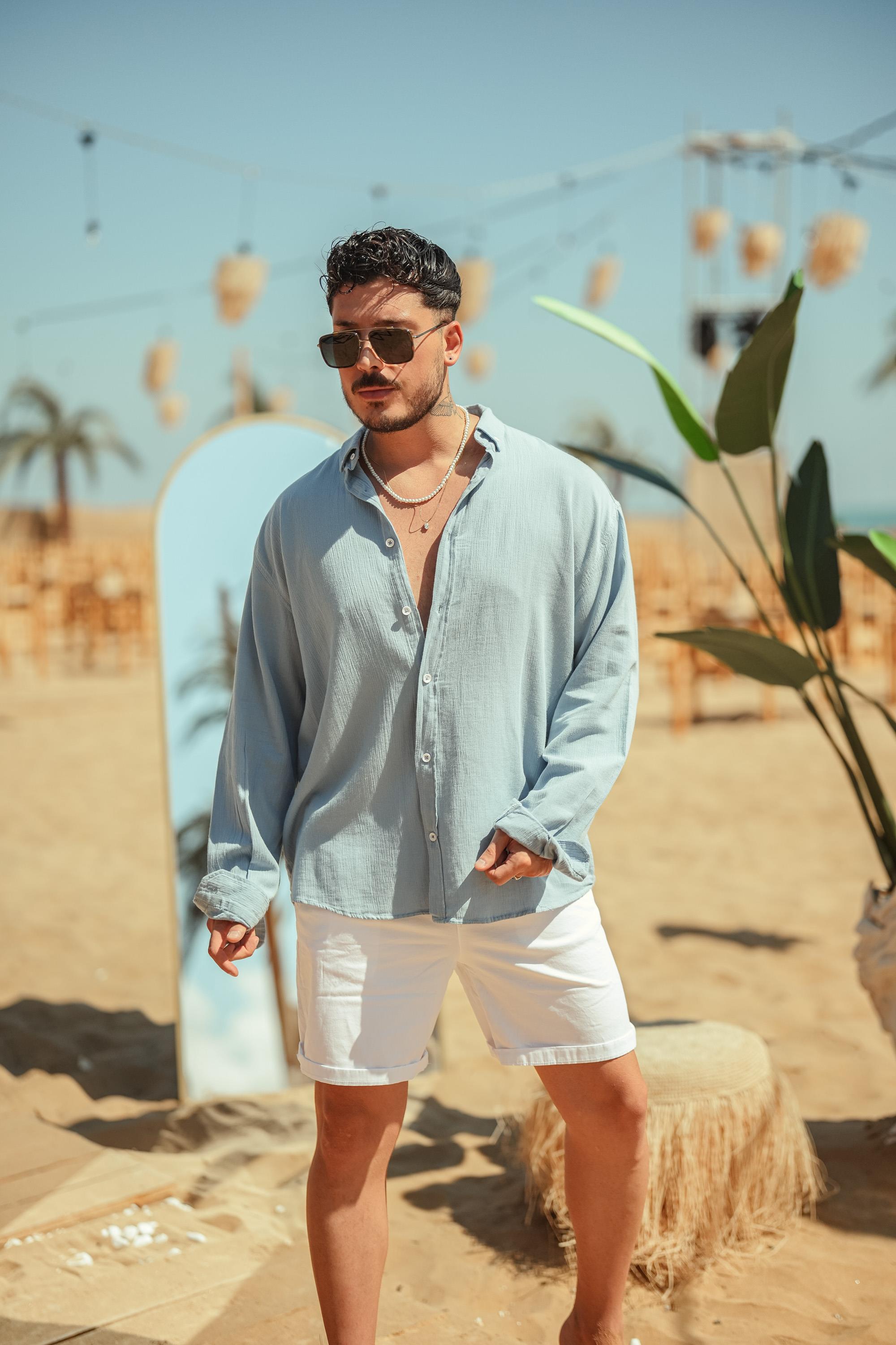 Krinkıl Oversize Gömlek Açık Mavi