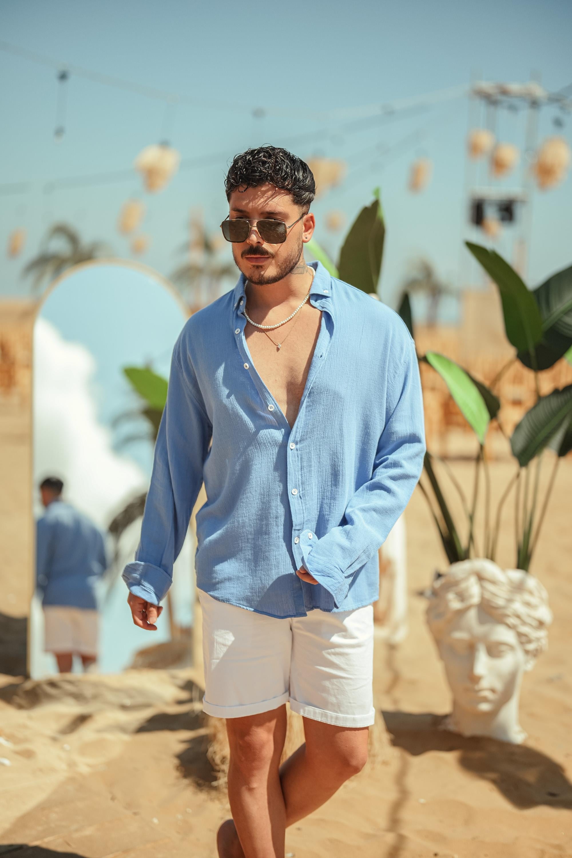 Krinkıl Oversize Gömlek Mavi