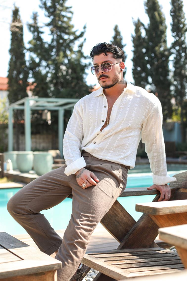 Kroşe Oversize Gömlek Beyaz