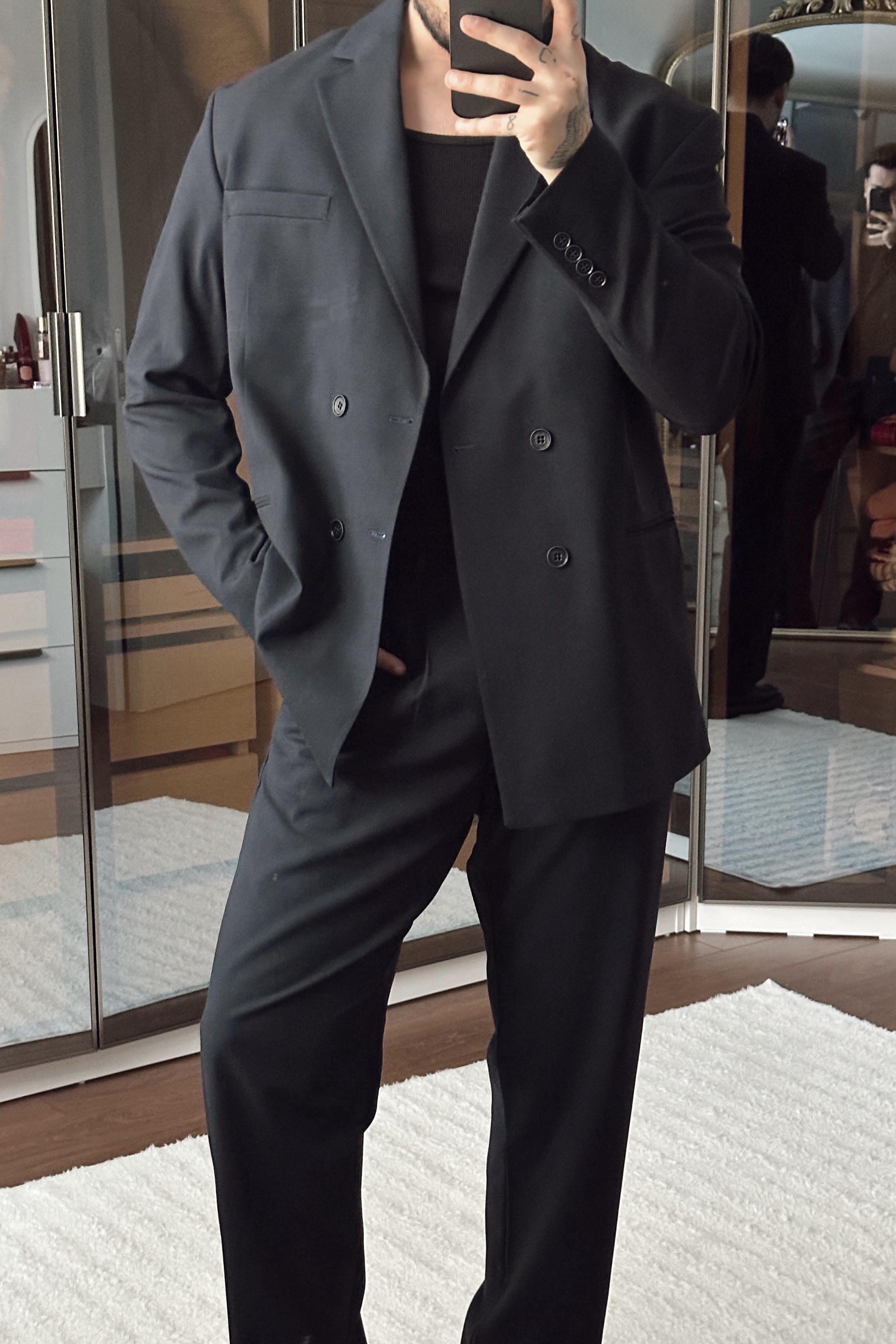 Kruvaze Oversize Casual Takım Lacivert