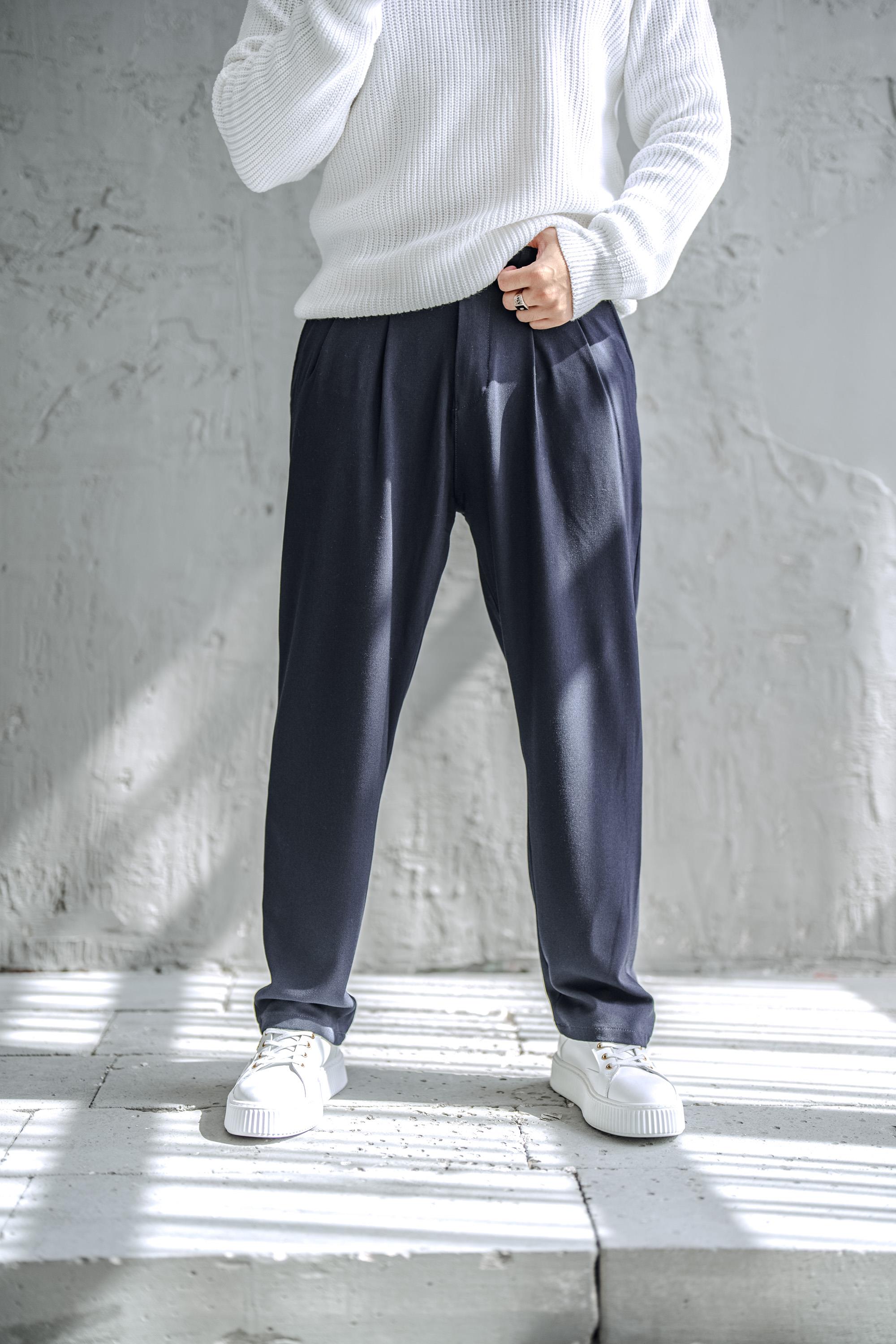 Kumaş Baggy Pantolon Lacivert