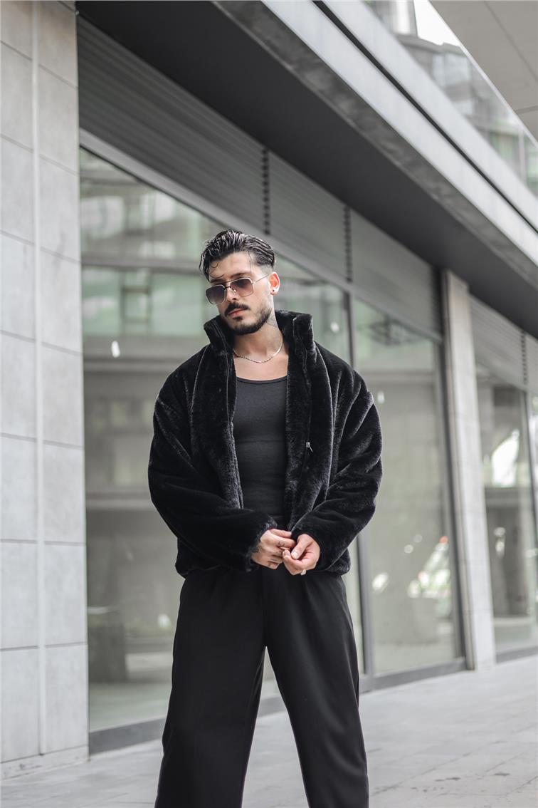 Kürk Oversize Mont Siyah