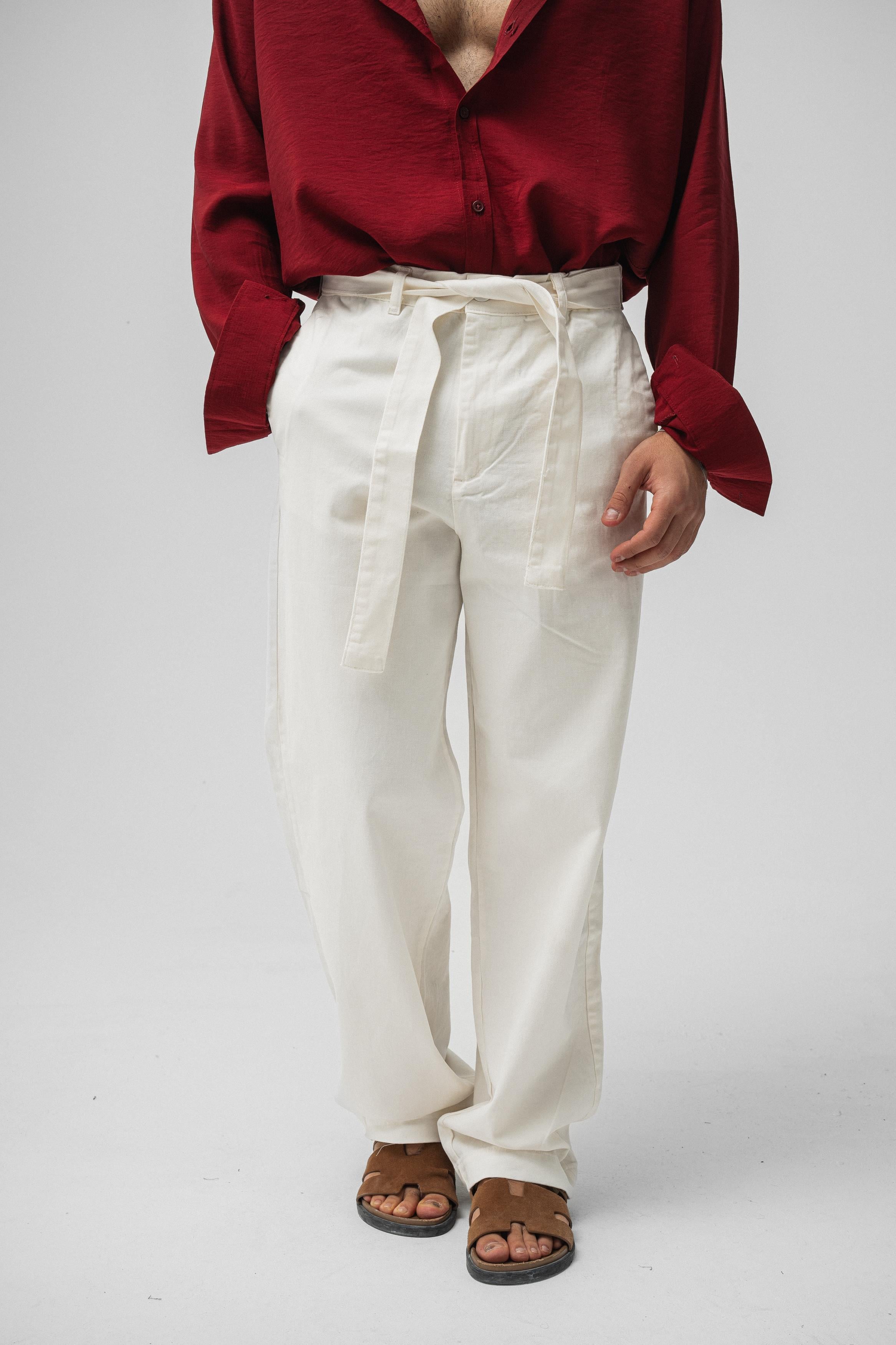 Kuşaklı Baggy Pantolon Beyaz
