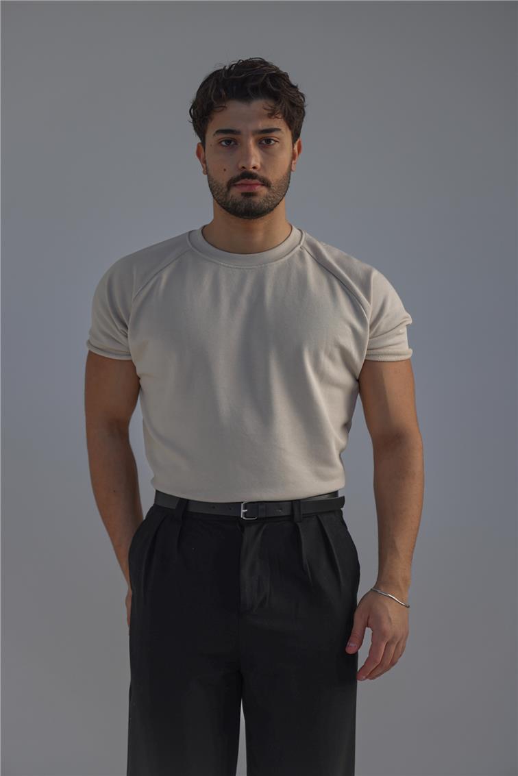 Lazer Kesim T-Shirt Bej