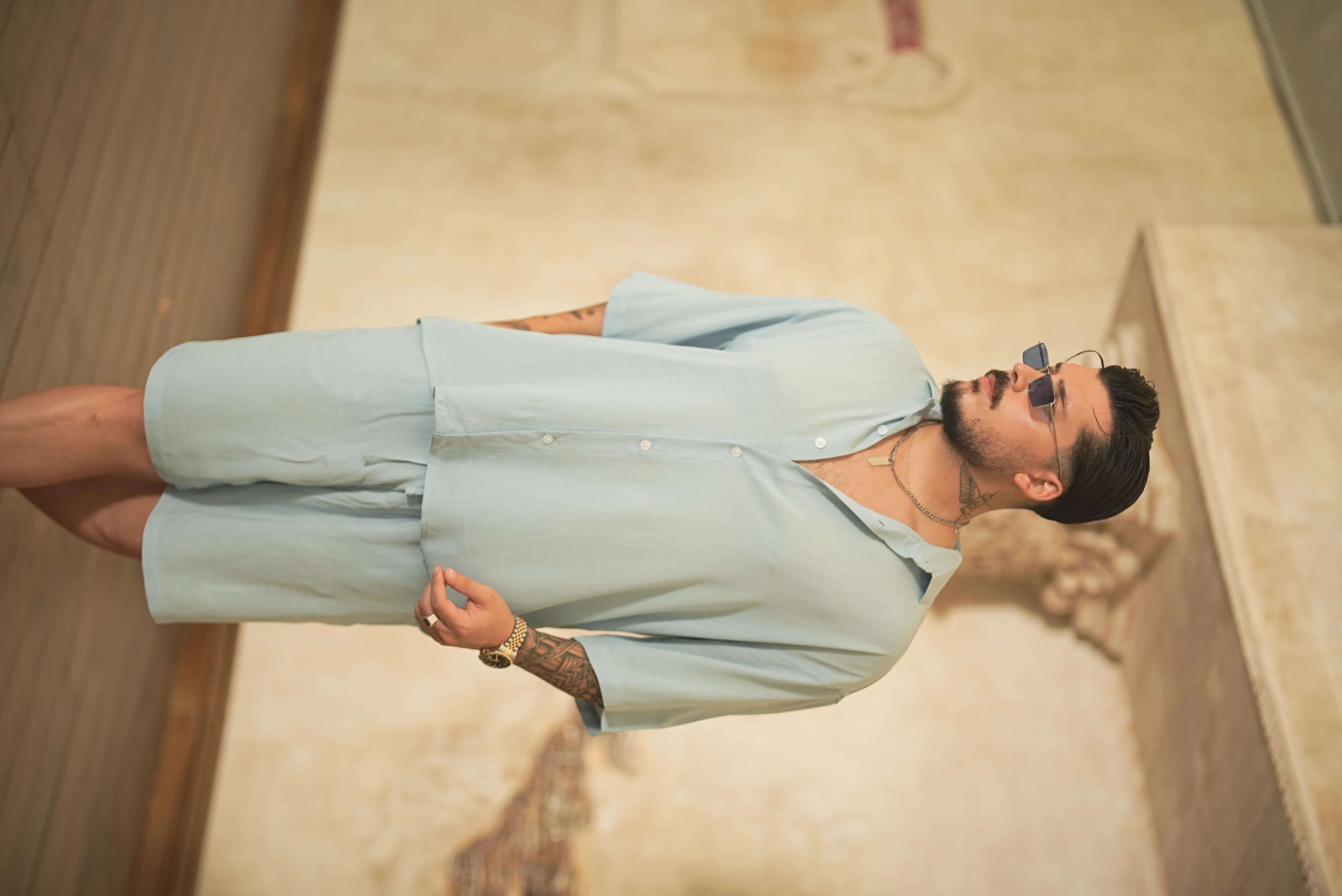 Light Kısa Kol Oversize Gömlek Açık Mavi