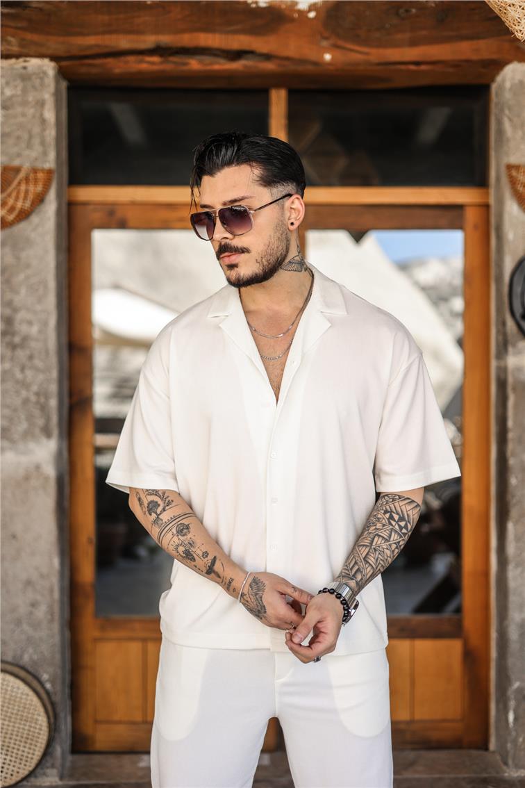 Likralı Basic Oversize Gömlek Beyaz