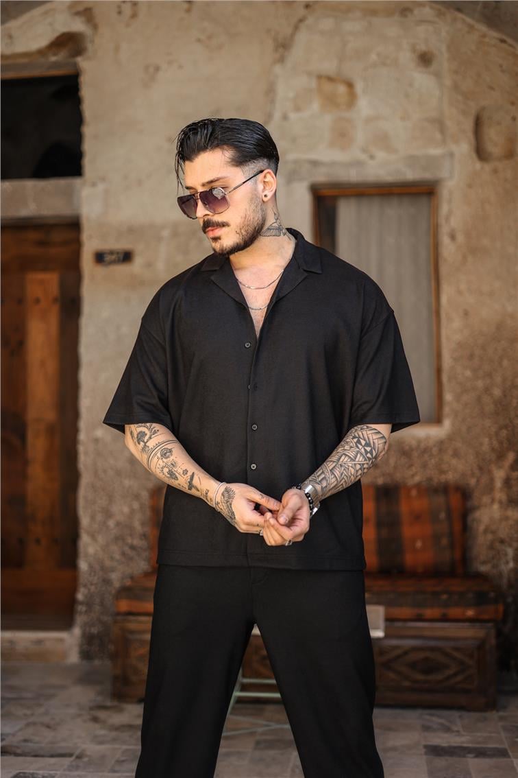 Likralı Basic Oversize Gömlek Siyah