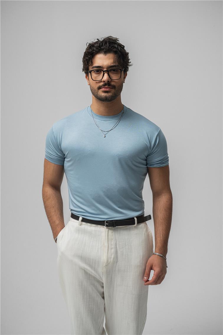 Likralı Dar Kalıp T-Shirt Bebe Mavisi