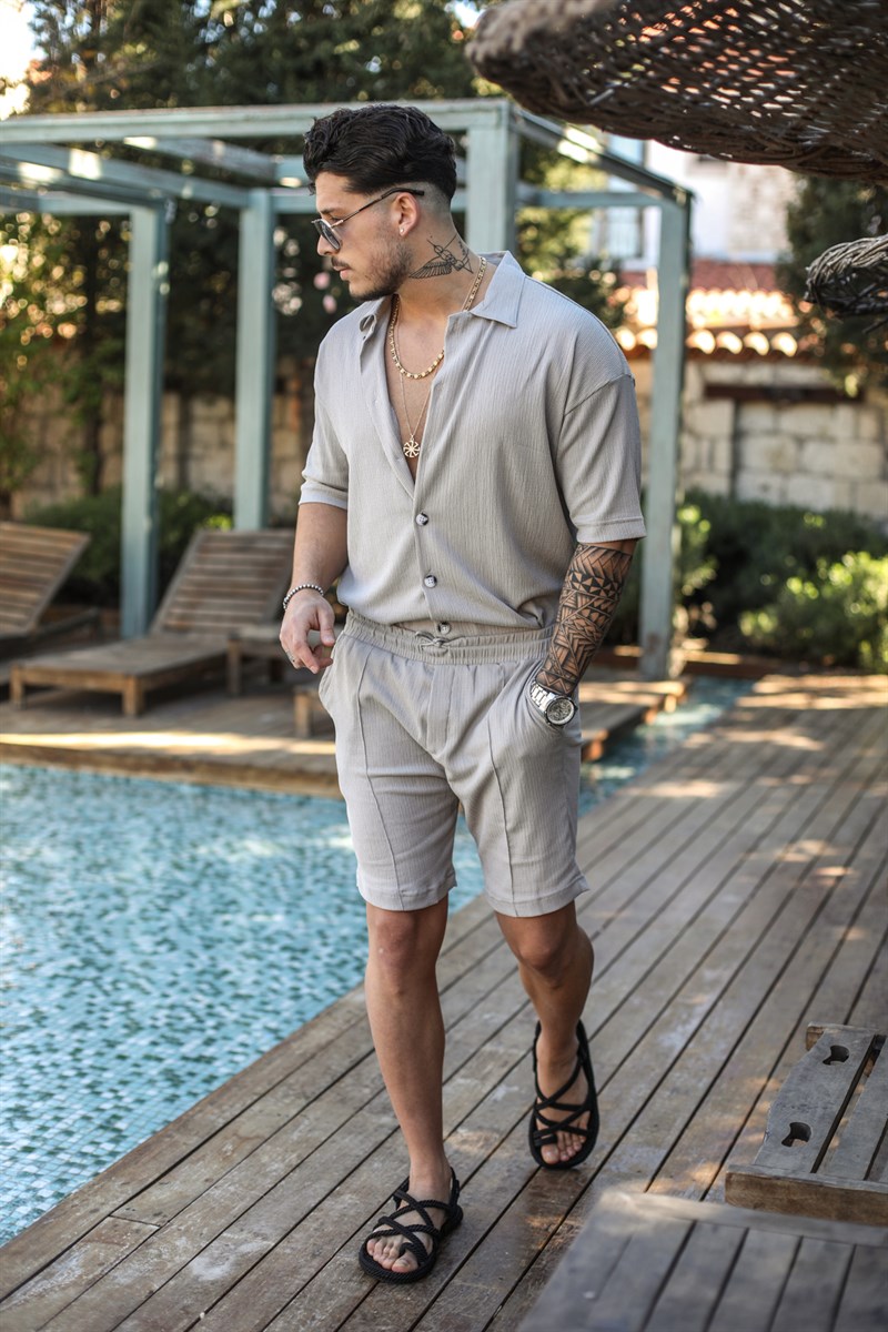 Likralı Dokulu Şort