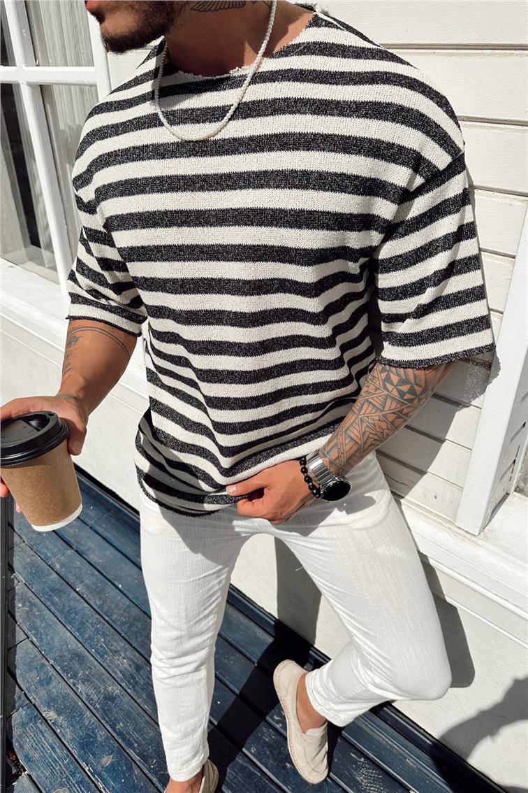 Line Fakir Kol Oversize T-Shirt Siyah
