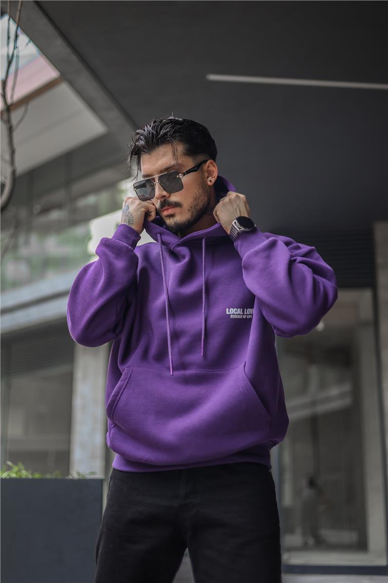LOCAL LOVE Baskılı Oversize Sweatshirt Mor