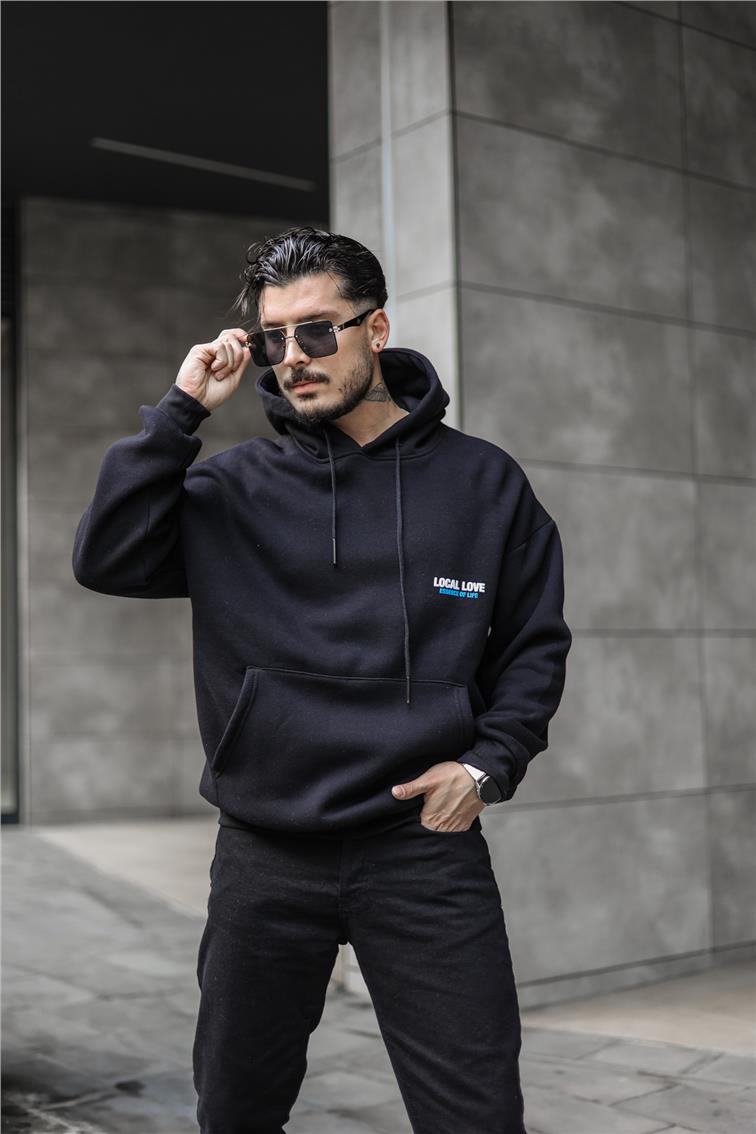 LOCAL LOVE Baskılı Oversize Sweatshirt Siyah