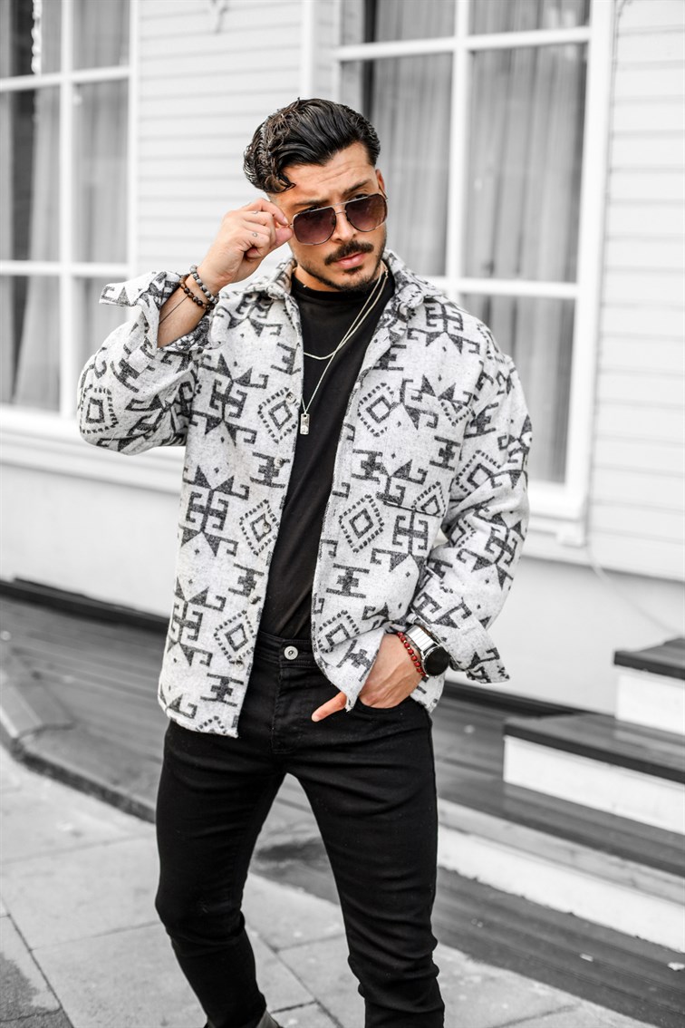 Motif Detay Oversize Oduncu Gömlek