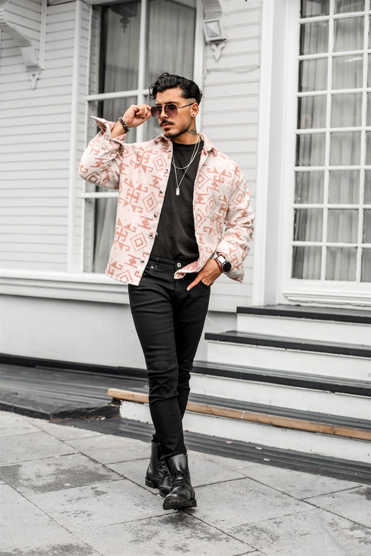 Motif Detay Oversize Oduncu Gömlek