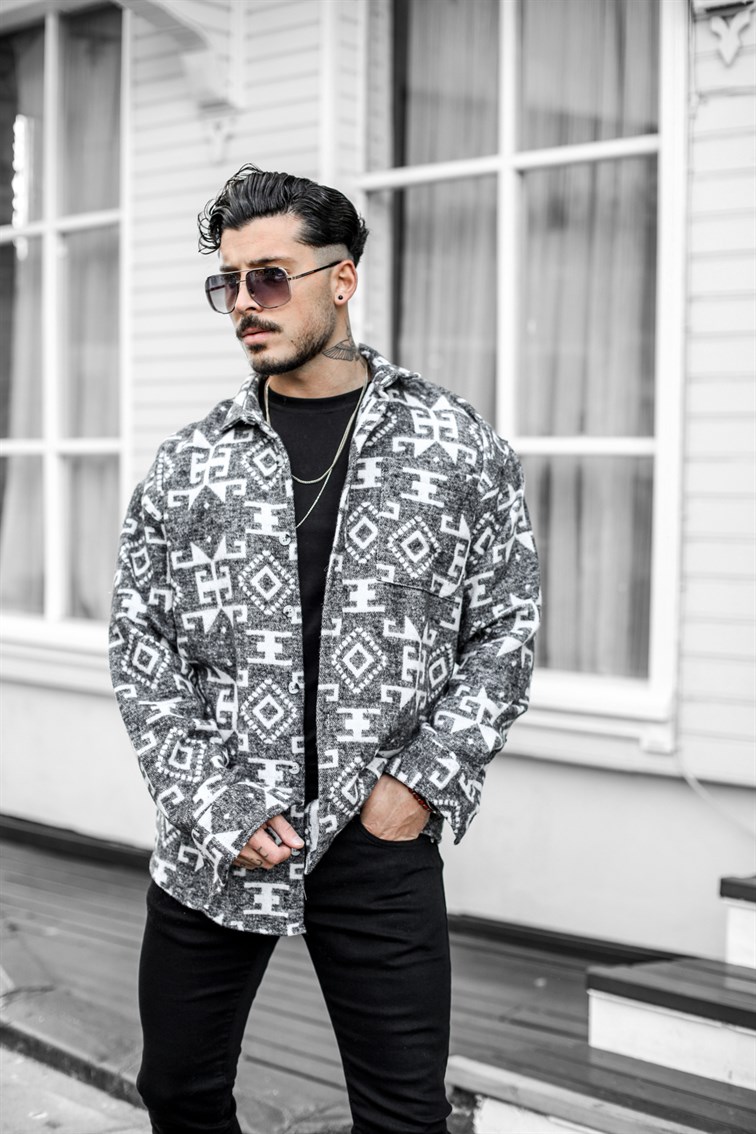 Motif Detay Oversize Oduncu Gömlek