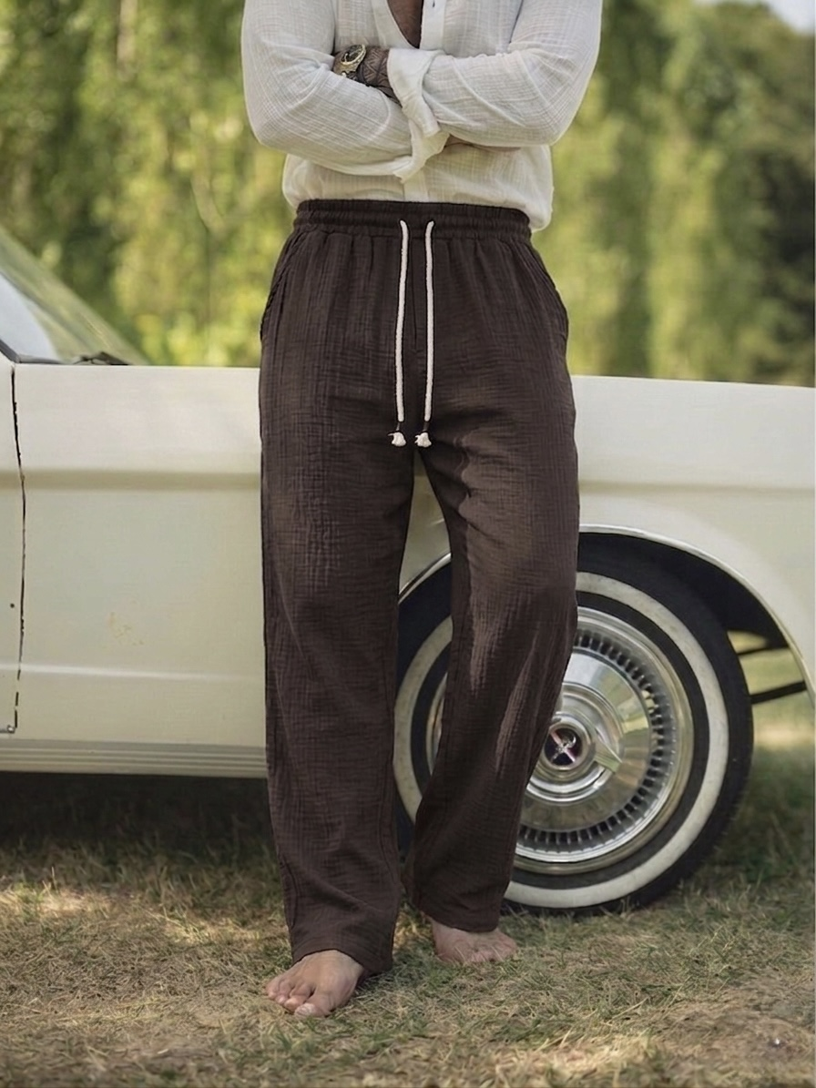 Müslin Bağlamalı Baggy Pantolon Kahve