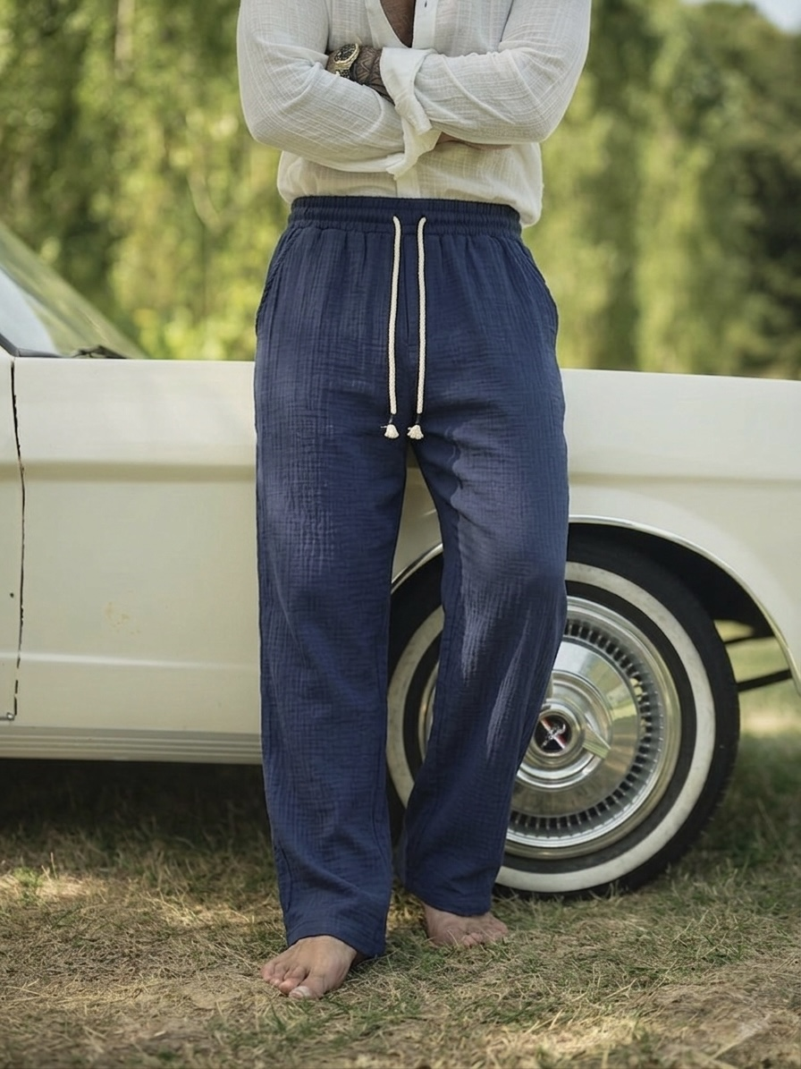 Müslin Bağlamalı Baggy Pantolon Lacivert