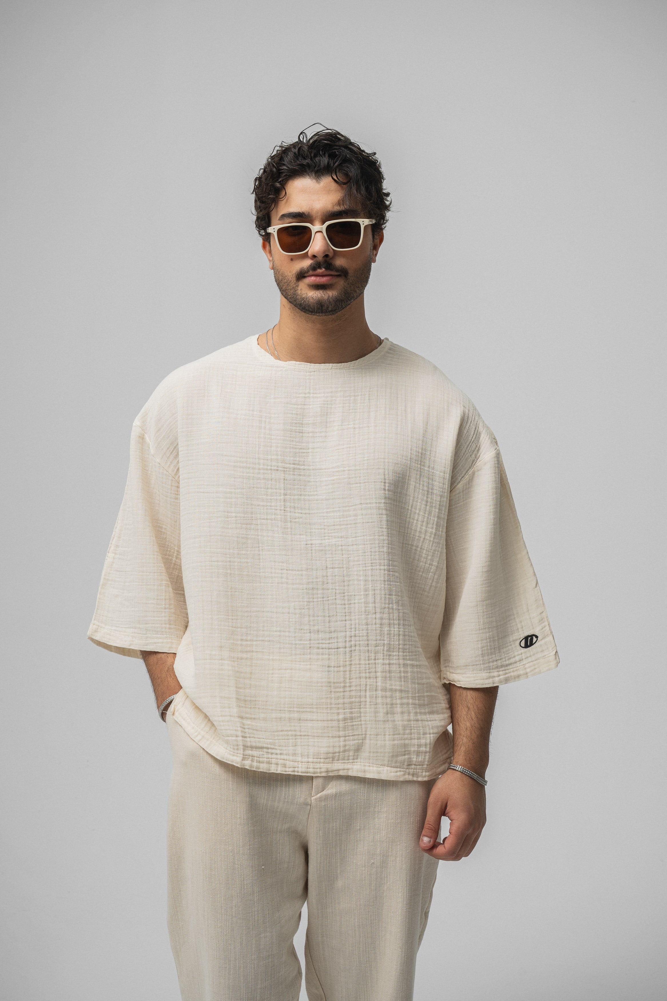Müslin Fakir Kol Oversize Tshirt Krem