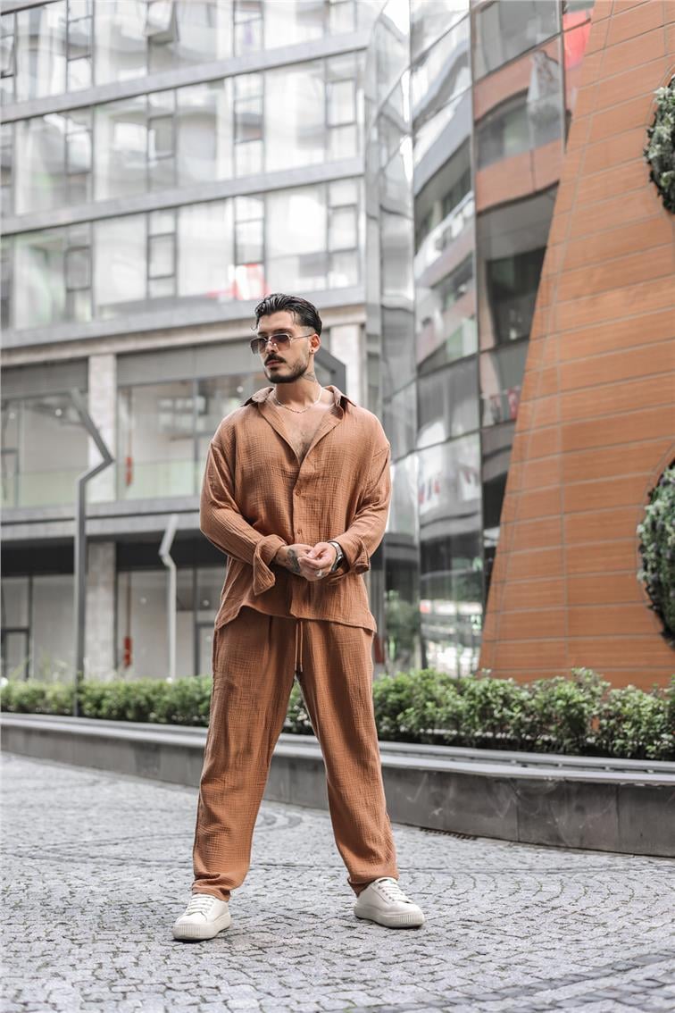 Müslin Kumaş Baggy Pantolon Taba