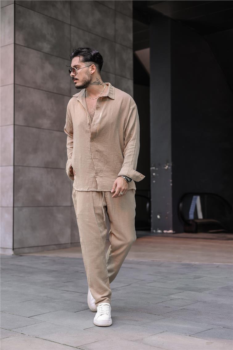Müslin Kumaş Baggy Pantolon Vizon