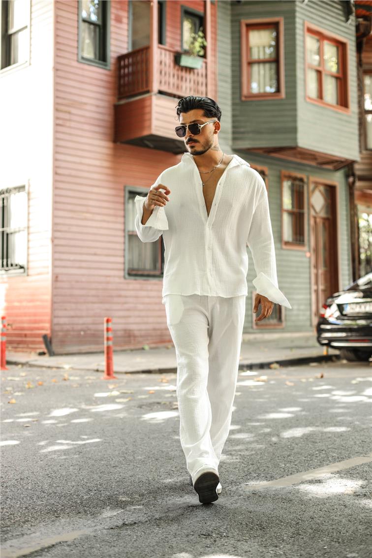 Müslin Kumaş Oversize Gömlek Beyaz