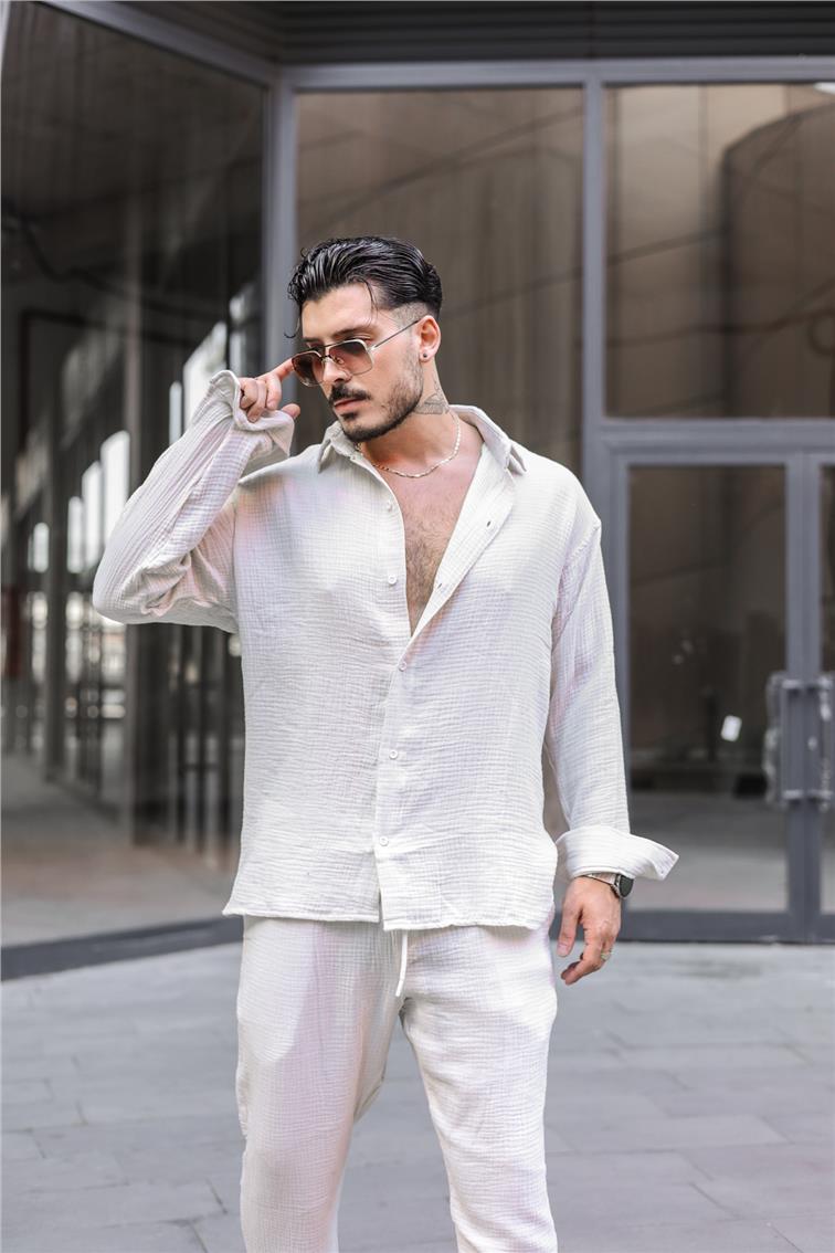 Müslin Kumaş Oversize Gömlek Kırık Beyaz