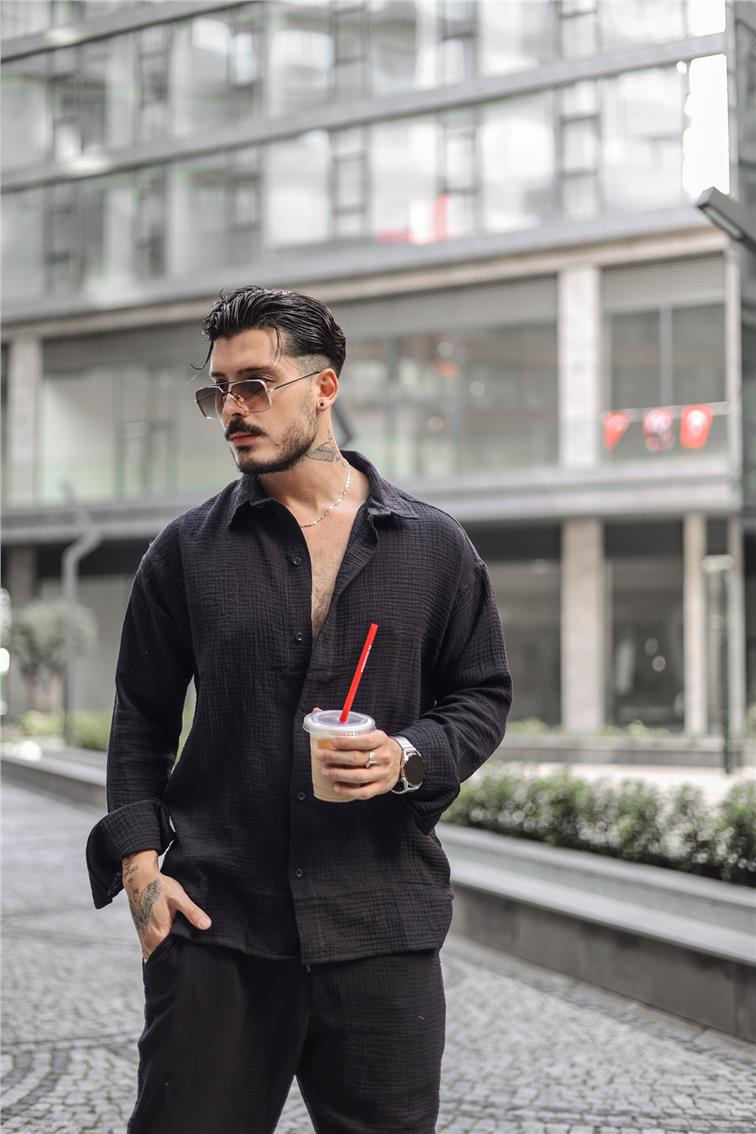 Müslin Kumaş Oversize Gömlek Siyah