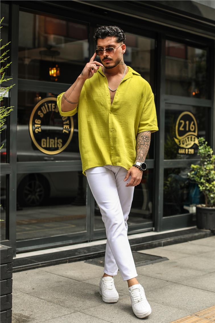 Müslin Tasarım Oversize Gömlek Fıstık Yeşiili
